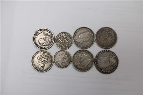 A quantity of Georgian silver coins, mainly shillings